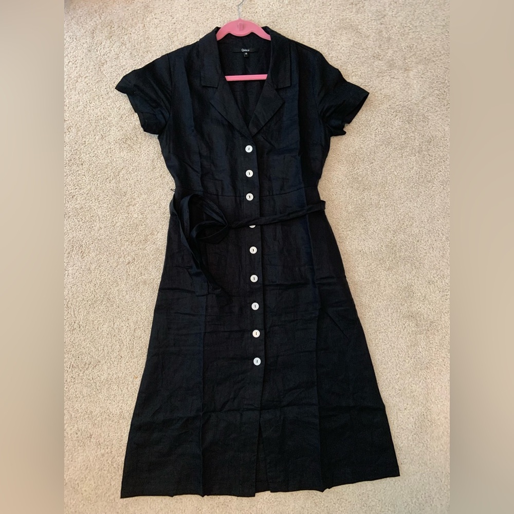 Quince Black Midi Button-Front Dress